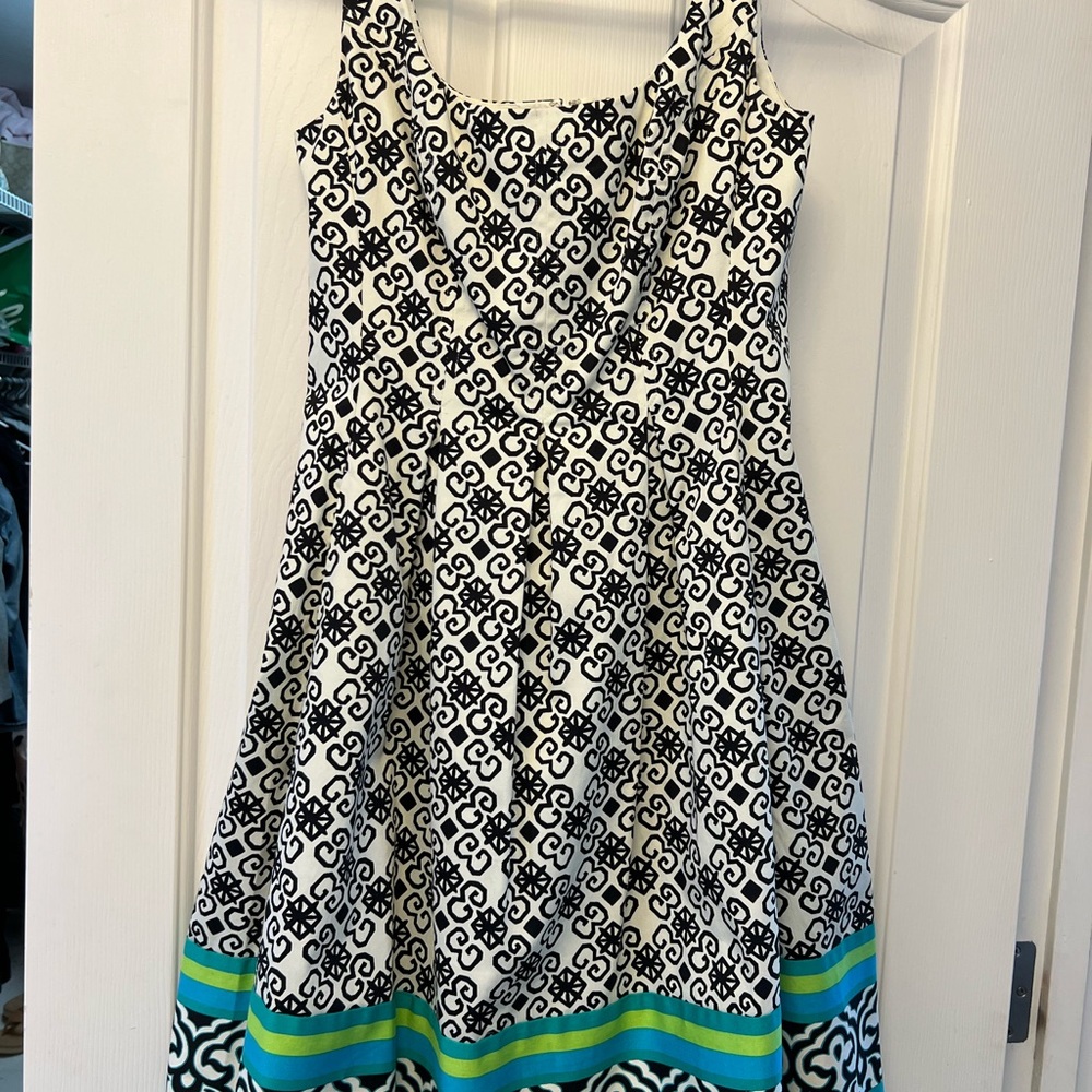 Nine West Black and White Patterned Dress with Blue and Green Accents
